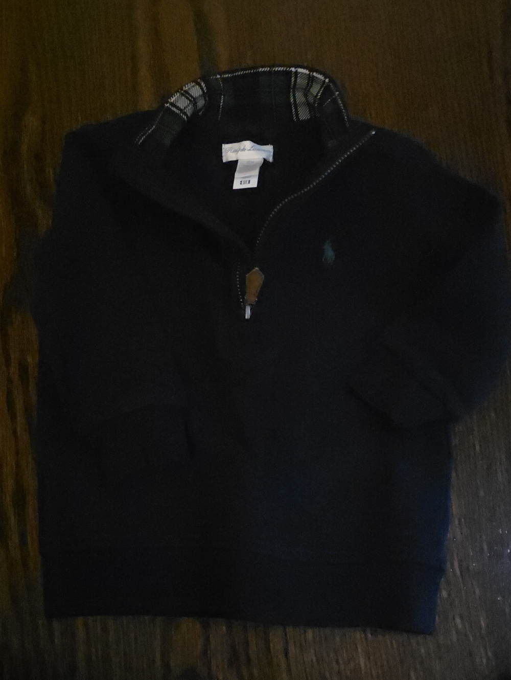 Ralph Lauren Dark Navy Half-Zip Sweater with Plaid Collar